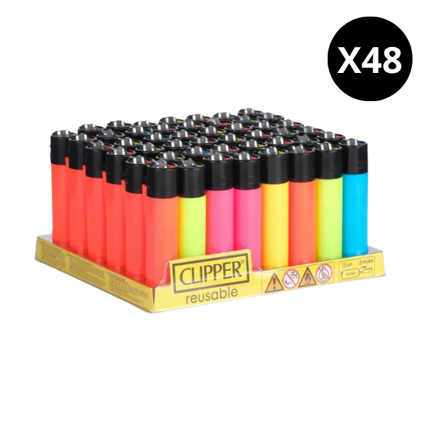 Briquet Clipper Solid Fluo Maxi – Boîte de 48