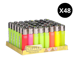 Briquet Clipper Solid Fluo – Lot de 48 (à pierre)